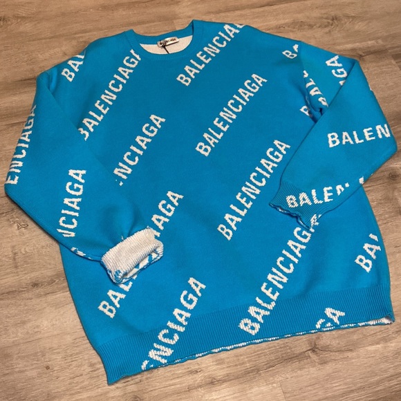 Balenciaga Baby Blue Repeat Logo Sweater - Large - Picture 4 of 9